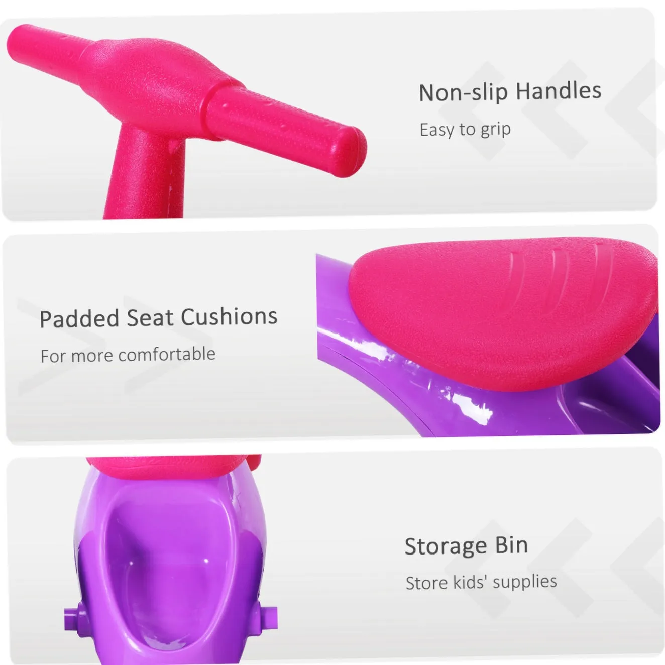 Kids 4 Wheel Push Along Bike with Sound | Balance Bike | Storage | Pink Purple | 18-36m