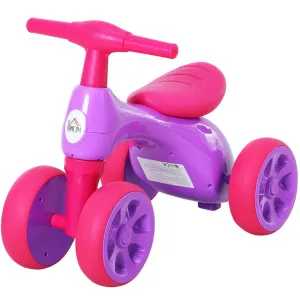 Kids 4 Wheel Push Along Bike with Sound | Balance Bike | Storage | Pink Purple | 18-36m