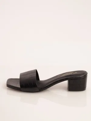 Ladies Microfiber Low-Block Mule Heel - Black