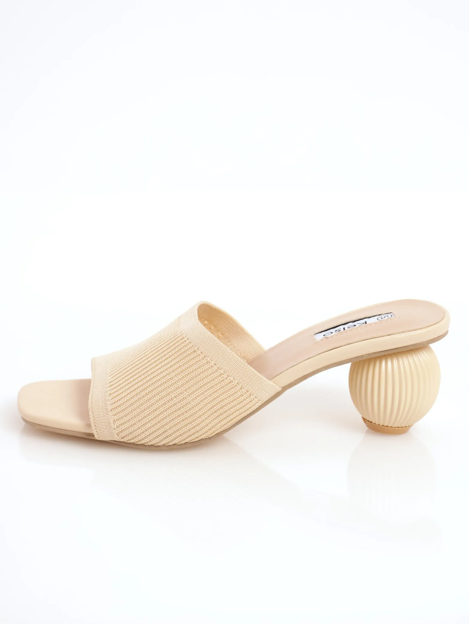 Ladies Mule Knitted On Round Low Heel - Oatmeal
