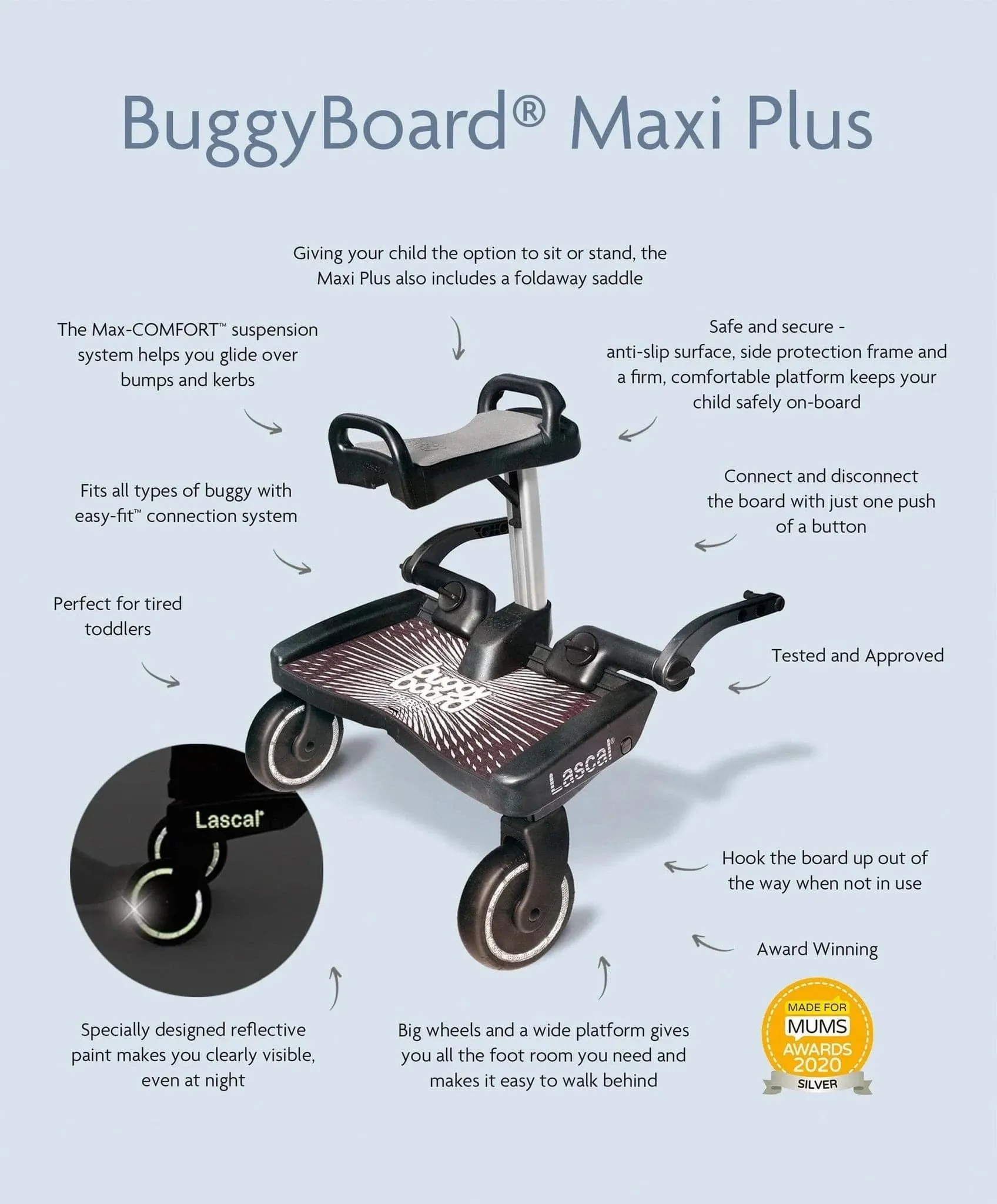 Lascal BuggyBoard Maxi Plus - Black / Grey Seat