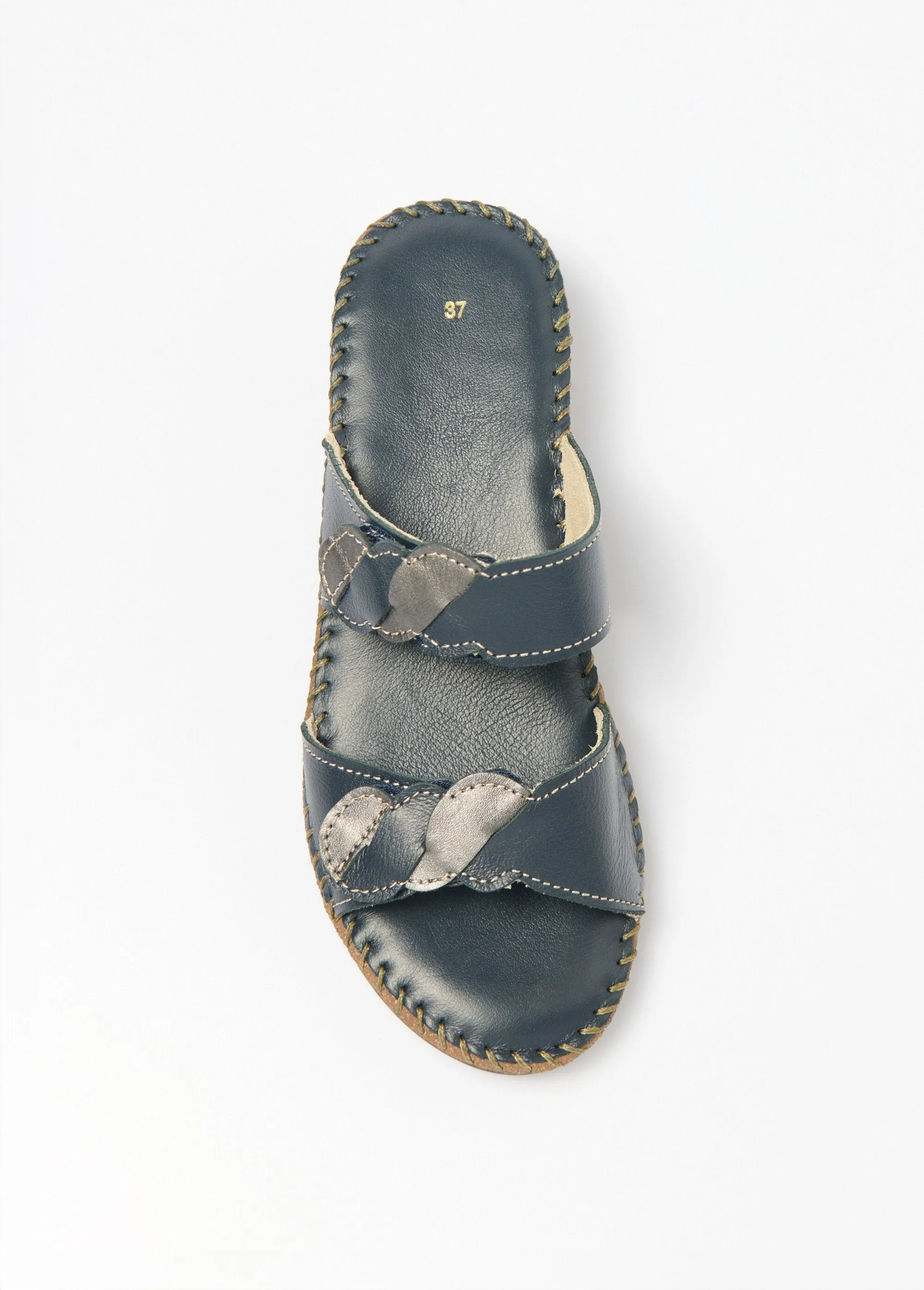 Leather wedge velcro mules, comfort width