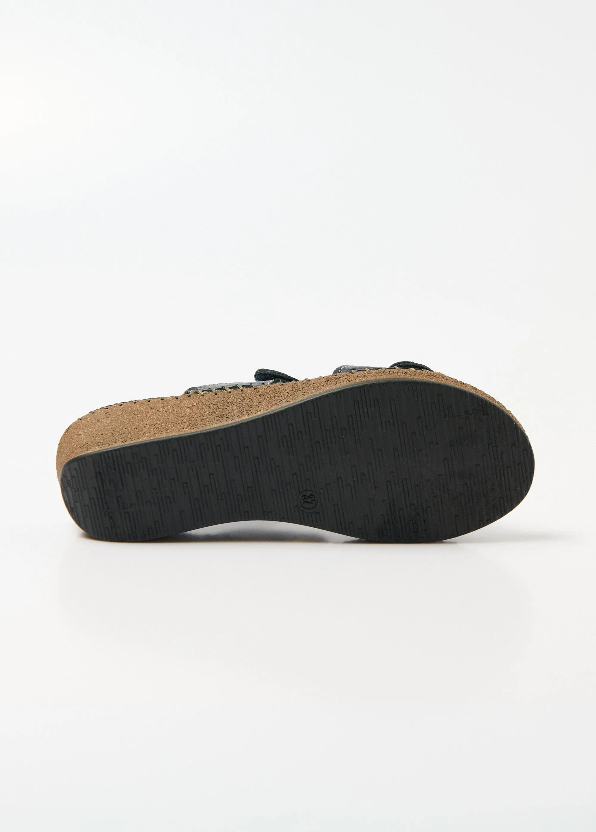 Leather wedge velcro mules, comfort width