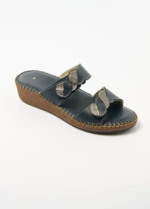 Leather wedge velcro mules, comfort width