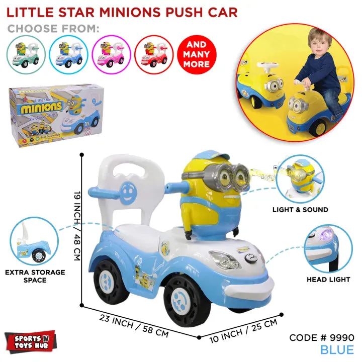 Little Star Minion Face Ride On Car With Under Seat Extra Storage, Push Car For Toddlers With Melody Horn