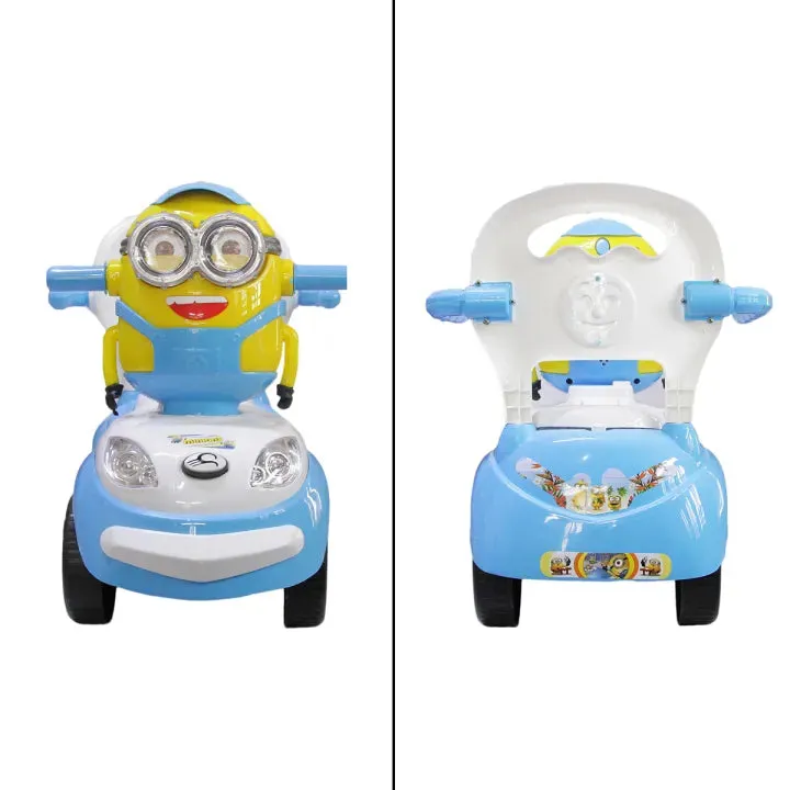 Little Star Minion Face Ride On Car With Under Seat Extra Storage, Push Car For Toddlers With Melody Horn