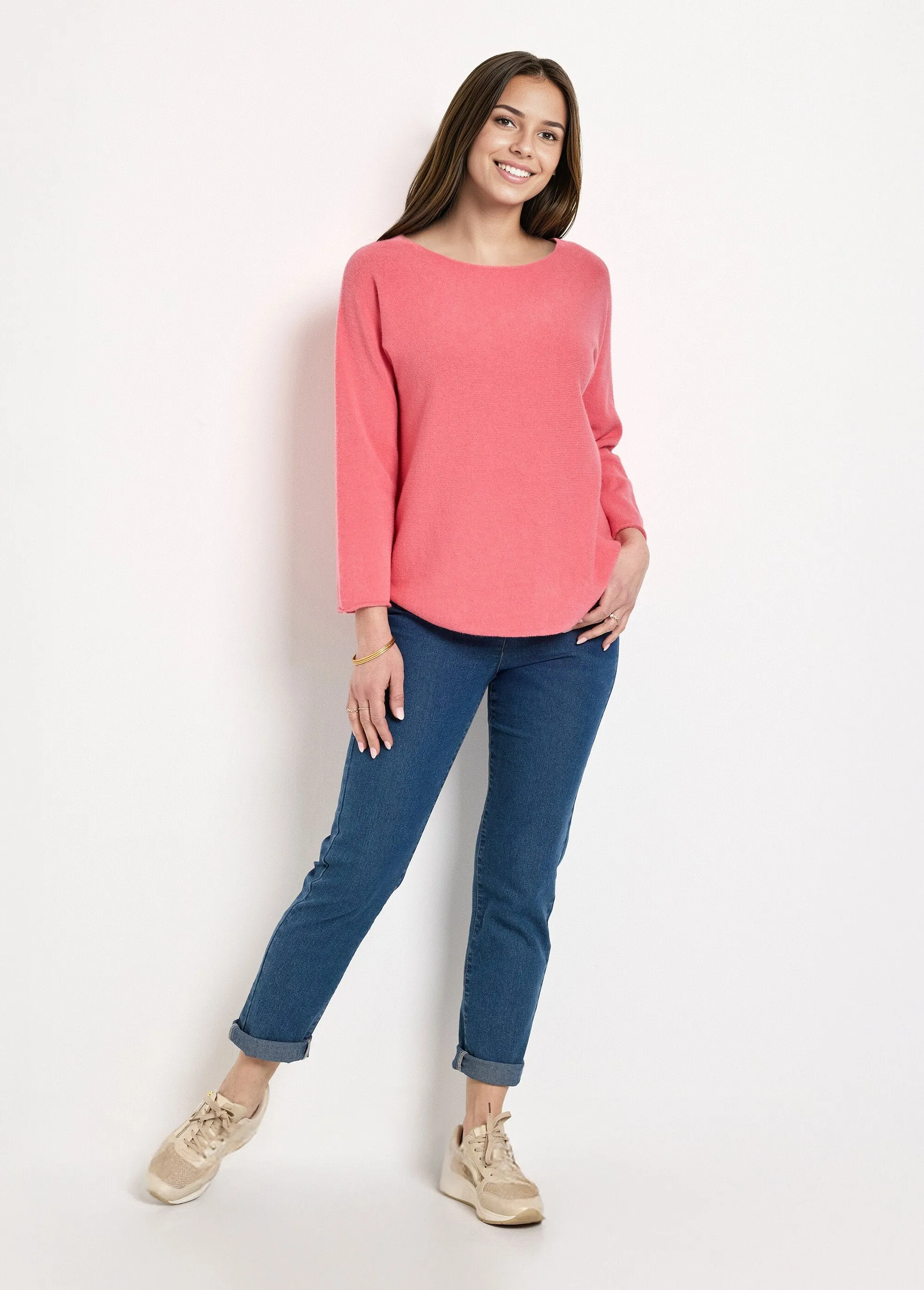 Long-sleeved boat neck sweater