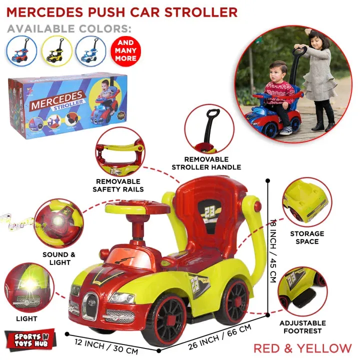 Mercedes Stroller 3 in 1 Kids Push Car For Toddlers, Flashing Light & Music Mercedes Ride On Car 4 Wheels with Storage and Removable