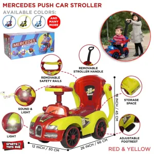 Mercedes Stroller 3 in 1 Kids Push Car For Toddlers, Flashing Light & Music Mercedes Ride On Car 4 Wheels with Storage and Removable
