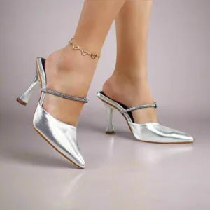 Mule de tacón alto  -Silver