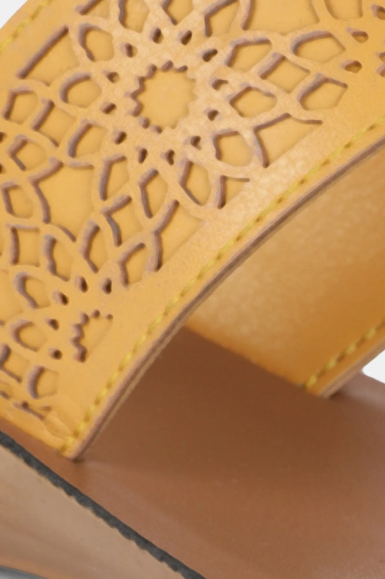Mustard Almond Toe Laser Cut Wedge - ZCynthia