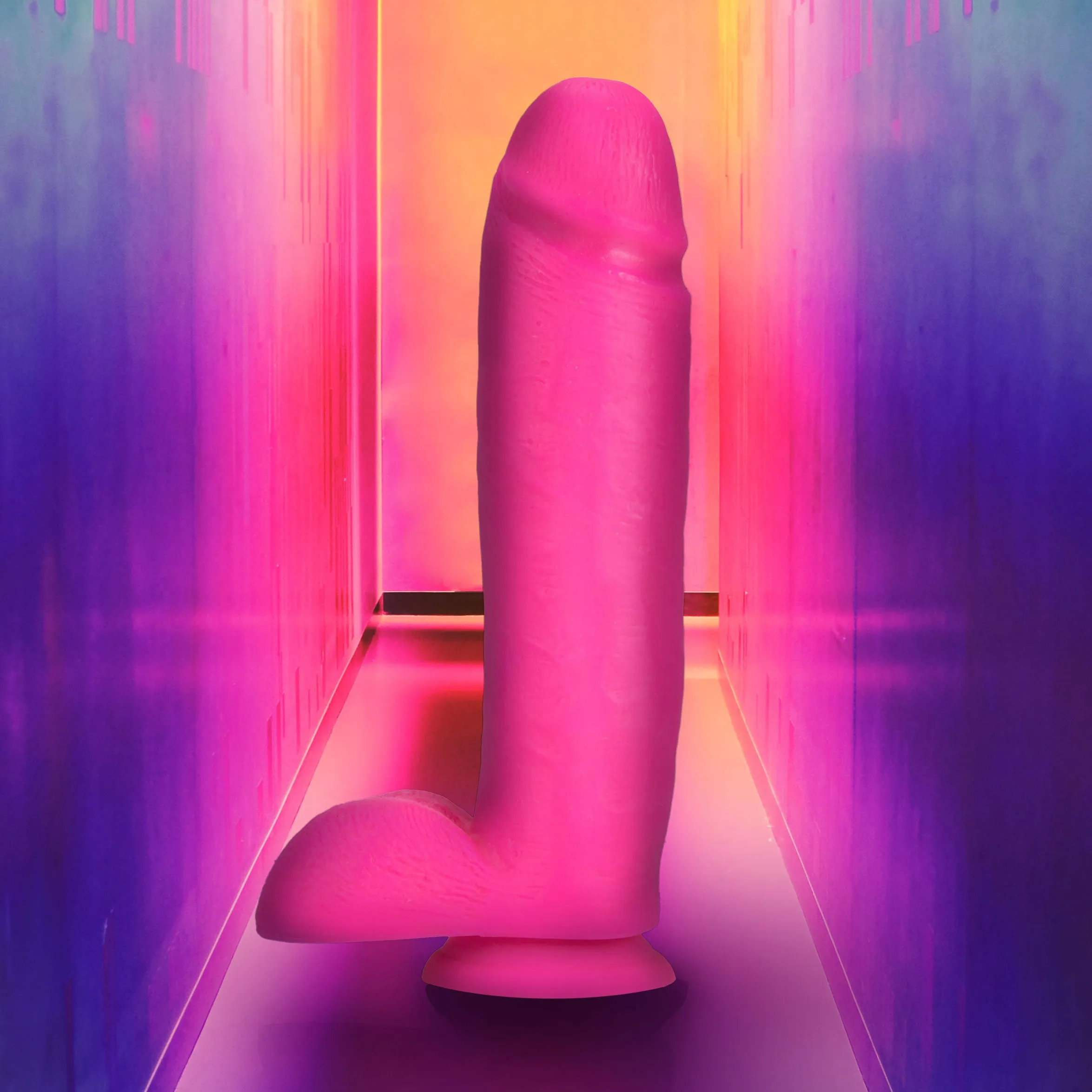 Neo Elite - 10 Inch Silicone Dual Density Cock  With Balls - Neon Pink