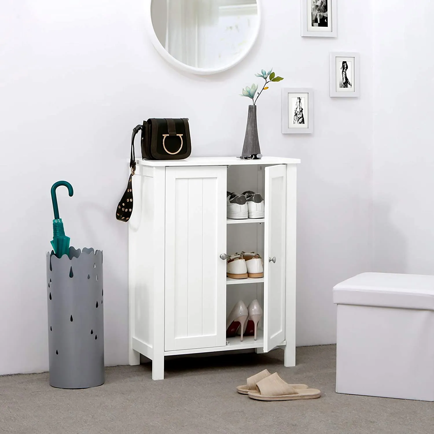 New in box! VASAGLE Storage Cabinet with Adjustable Shelf, 23.6 x 11.8 x 31.5 Inches, White! Great for Bedroom, Bathroom, Hallway, Shoe Storage etc!