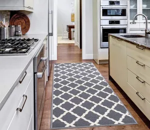 New Ottomanson Glamour Collection Contemporary Moroccan Trellis Design Lattice Area Rug (Non-Slip) Kitchen and Bathroom Mat, 20" X 57"
