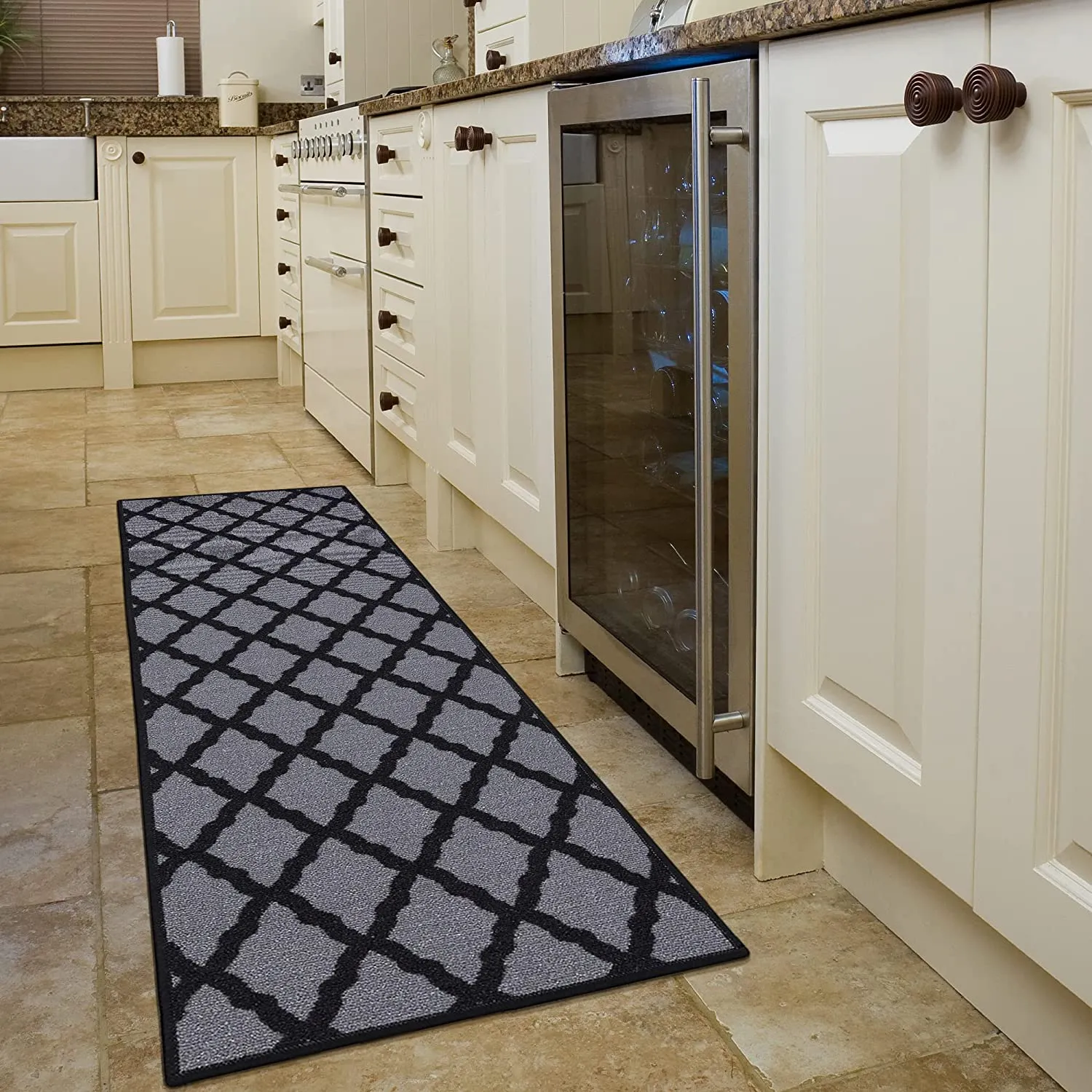 New Ottomanson Glamour Collection Contemporary Moroccan Trellis Design Rubber back Area Rug Runner, 20" x 59", Dark Grey
