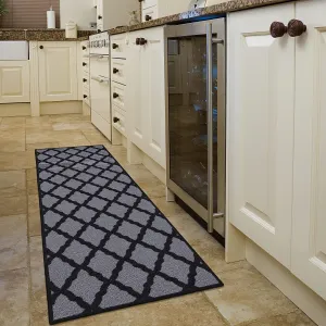 New Ottomanson Glamour Collection Contemporary Moroccan Trellis Design Rubber back Area Rug Runner, 20" x 59", Dark Grey