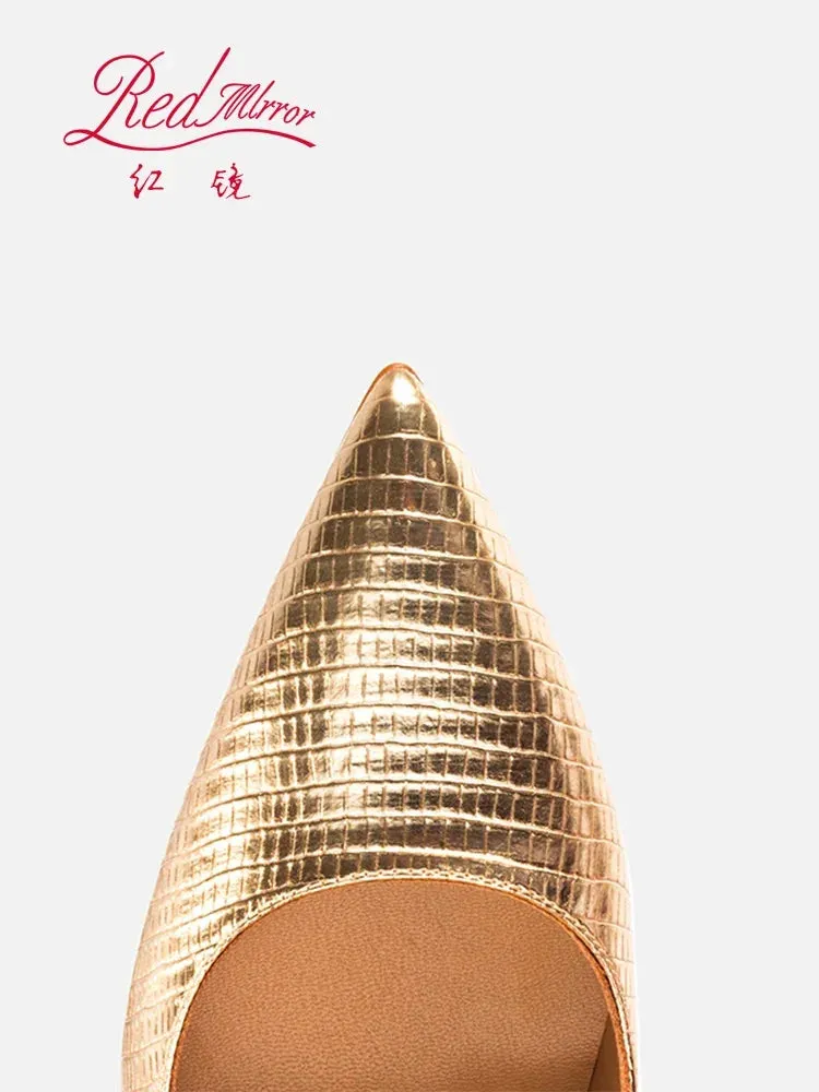 New Red Bottom Lizard Pattern Embossed Gold Pointed Shallow Mouth Fine Heel Sexy Banquet Dress High Heels Single Shoes