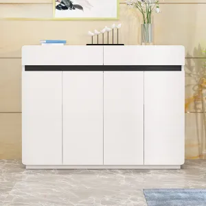 Padua 4 Door Shoe Cabinet With 2 Drawers, White, 1200x315x1000mm
