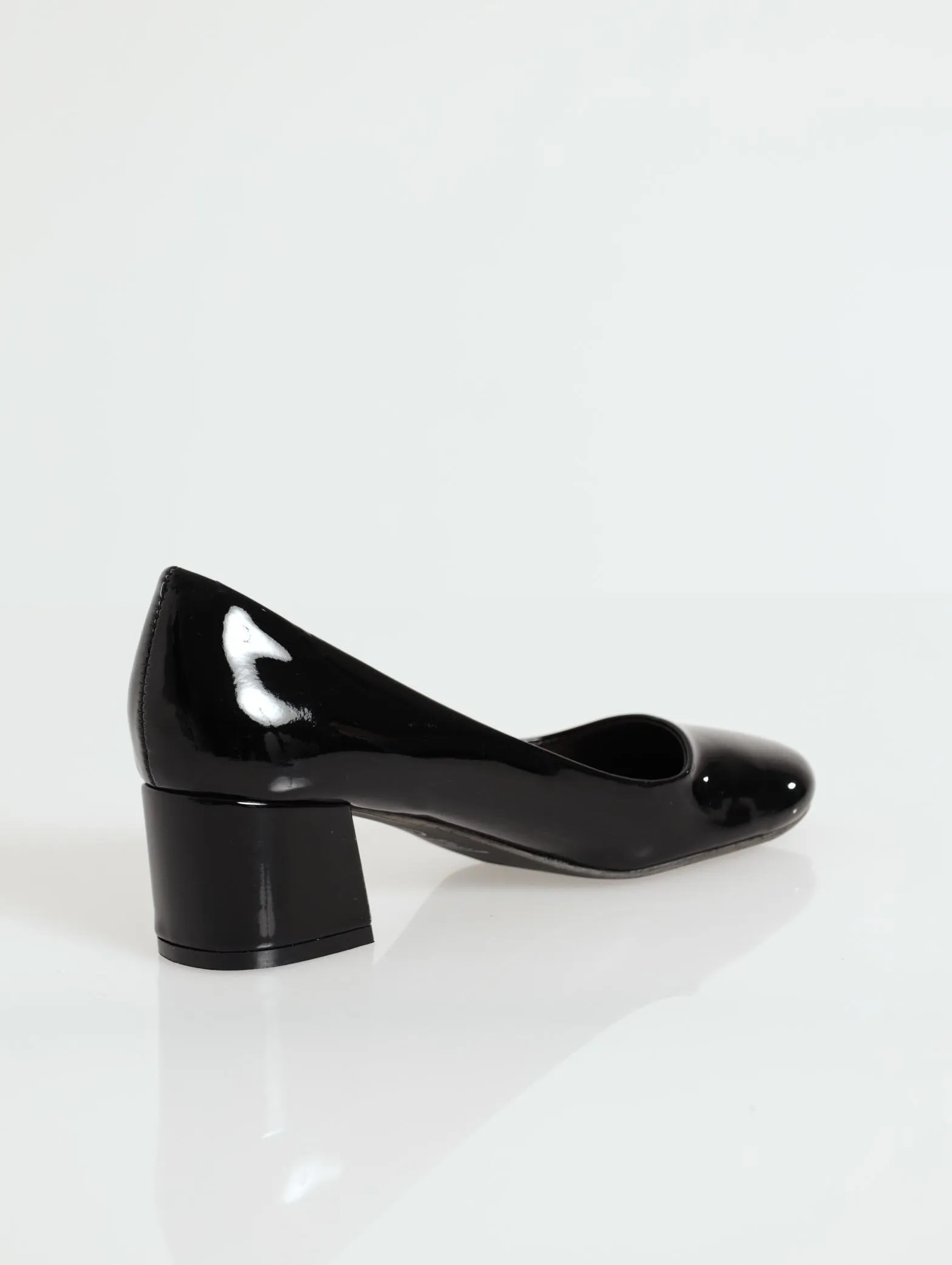Patent Almond Toe Low Block Heel - Black