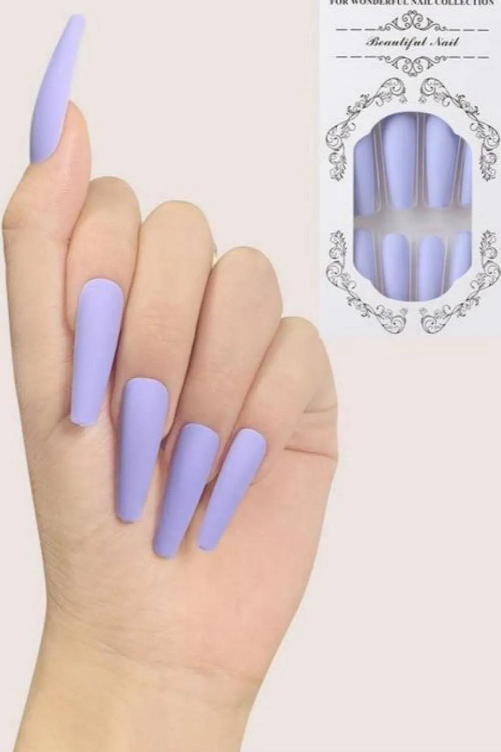 Press On Nails Matte Glossy Neon French Tip Coffin Nail Kit