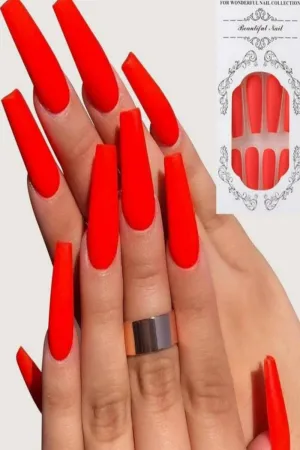 Press On Nails Matte Glossy Neon French Tip Coffin Nail Kit