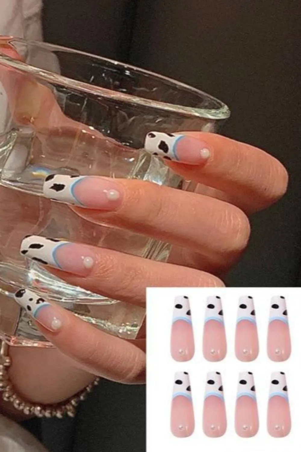 Press On Nails Matte Glossy Neon French Tip Coffin Nail Kit