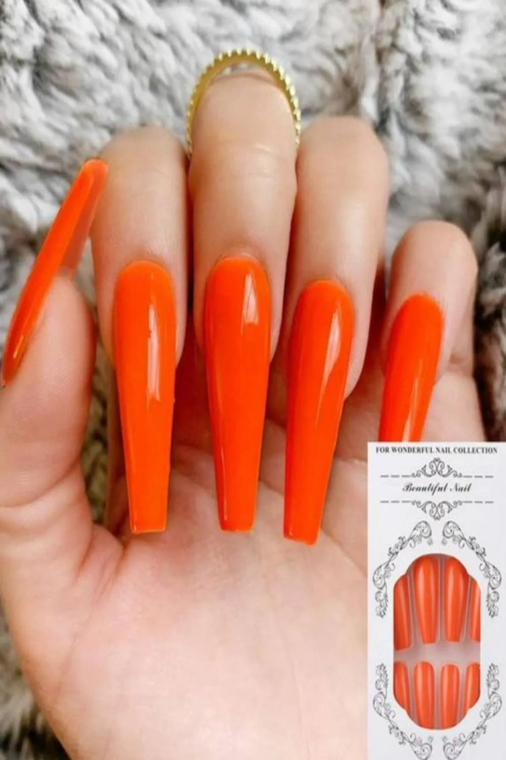 Press On Nails Matte Glossy Neon French Tip Coffin Nail Kit