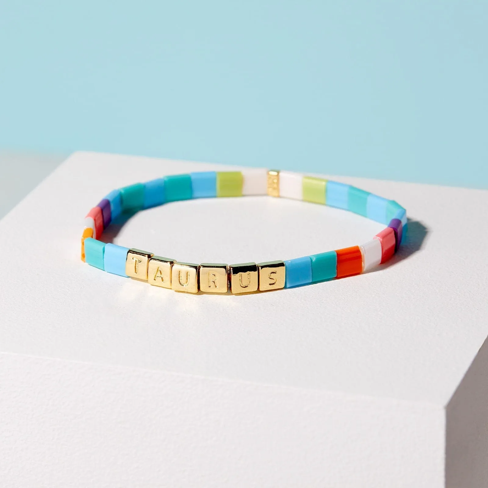 Rainbow Tile Bead Gold Stretch Bracelet
