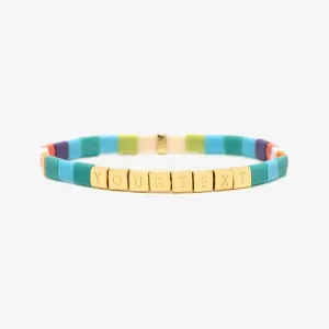 Rainbow Tile Bead Gold Stretch Bracelet