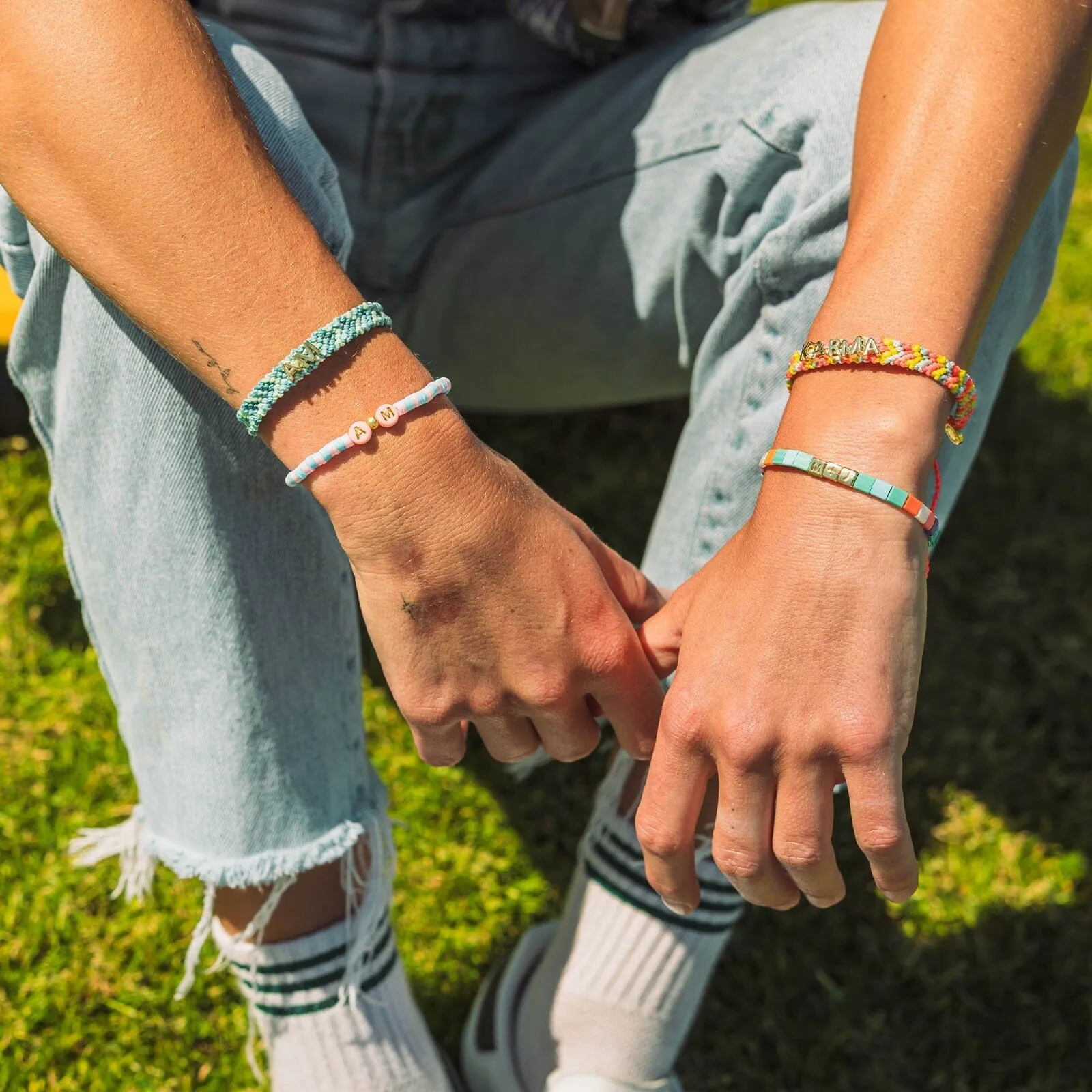 Rainbow Tile Bead Gold Stretch Bracelet