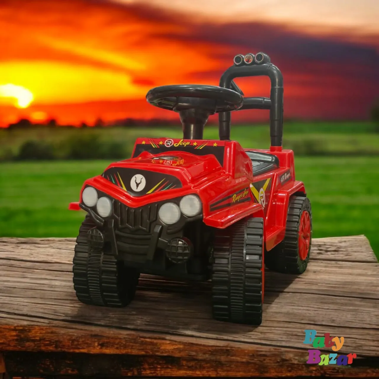 Red Ranger Jeep Baby’s Off Road Adventure Toy with Sturdy Design and Smooth Ride