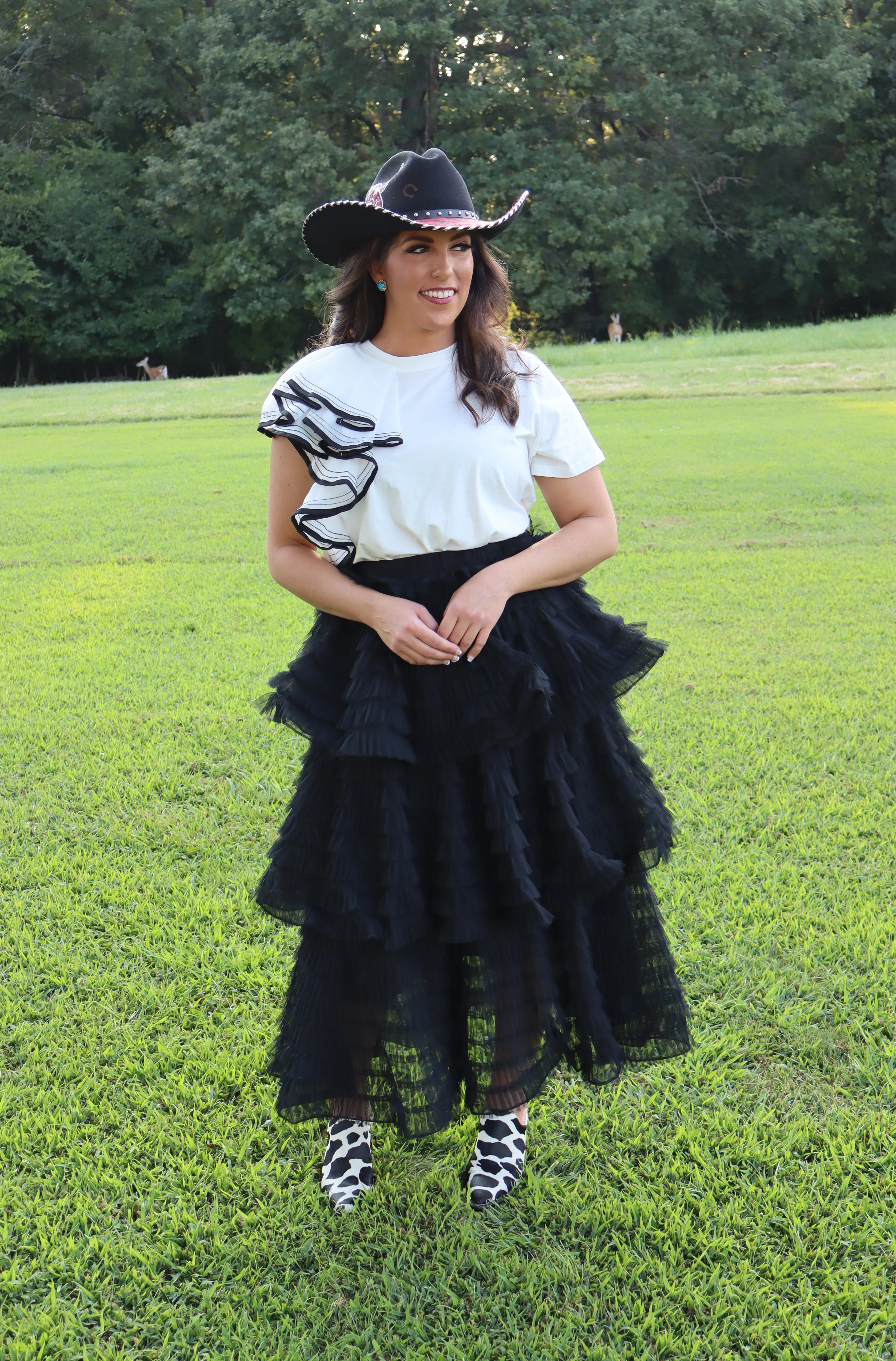 Ruffle Me Away Top w/ Black Trim -White