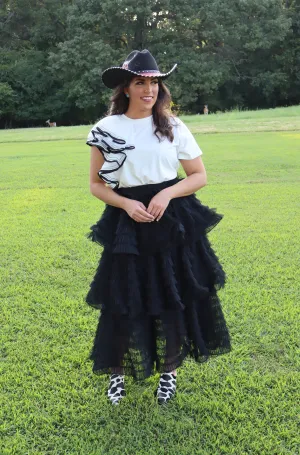 Ruffle Me Away Top w/ Black Trim -White
