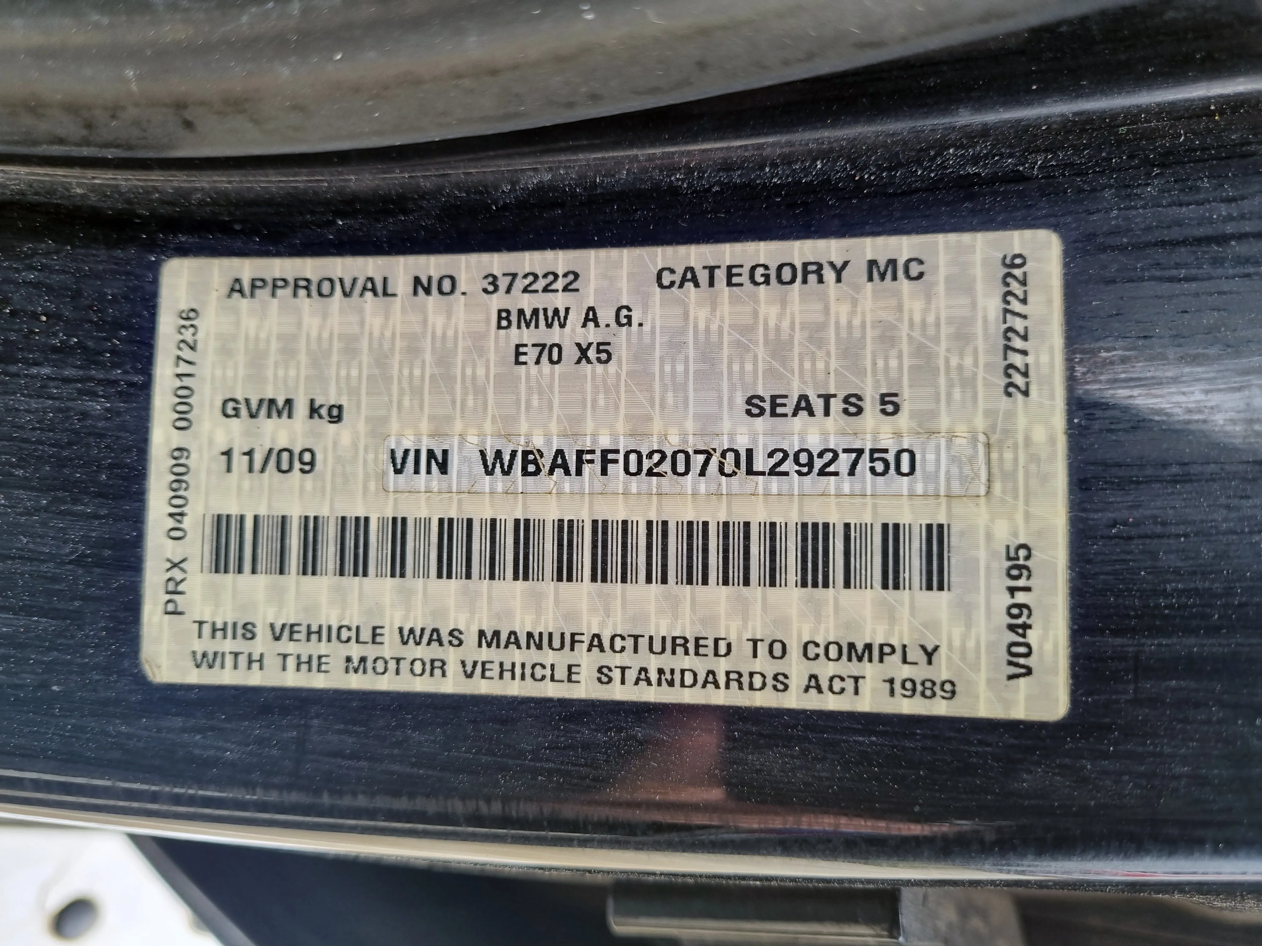 S2953 X5 E70 SUV 3.0sd M57T2 AUTO 2009/09