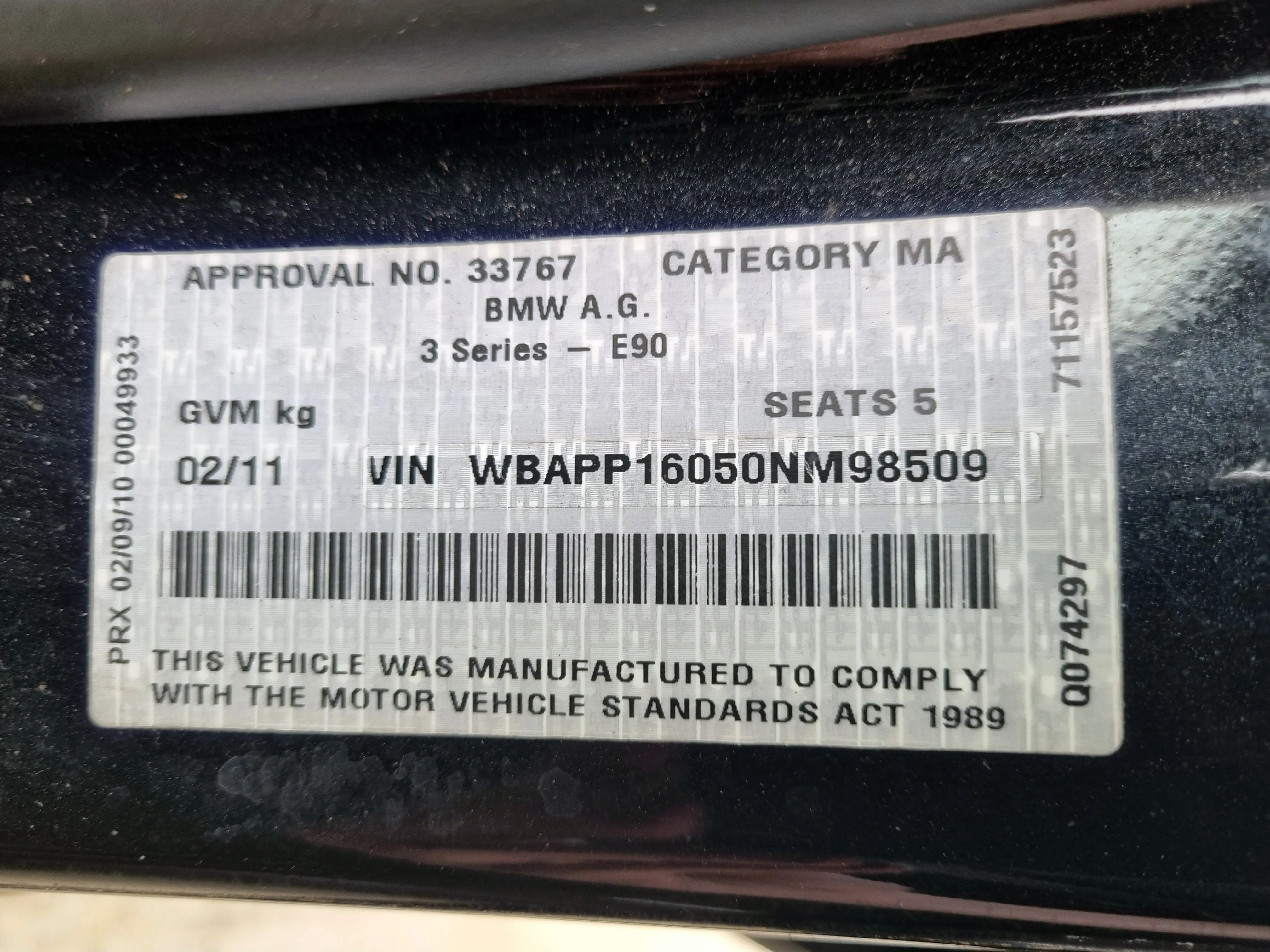 S2955 3' E90 LCI Sedan 320d N47N AUTO 2010/09