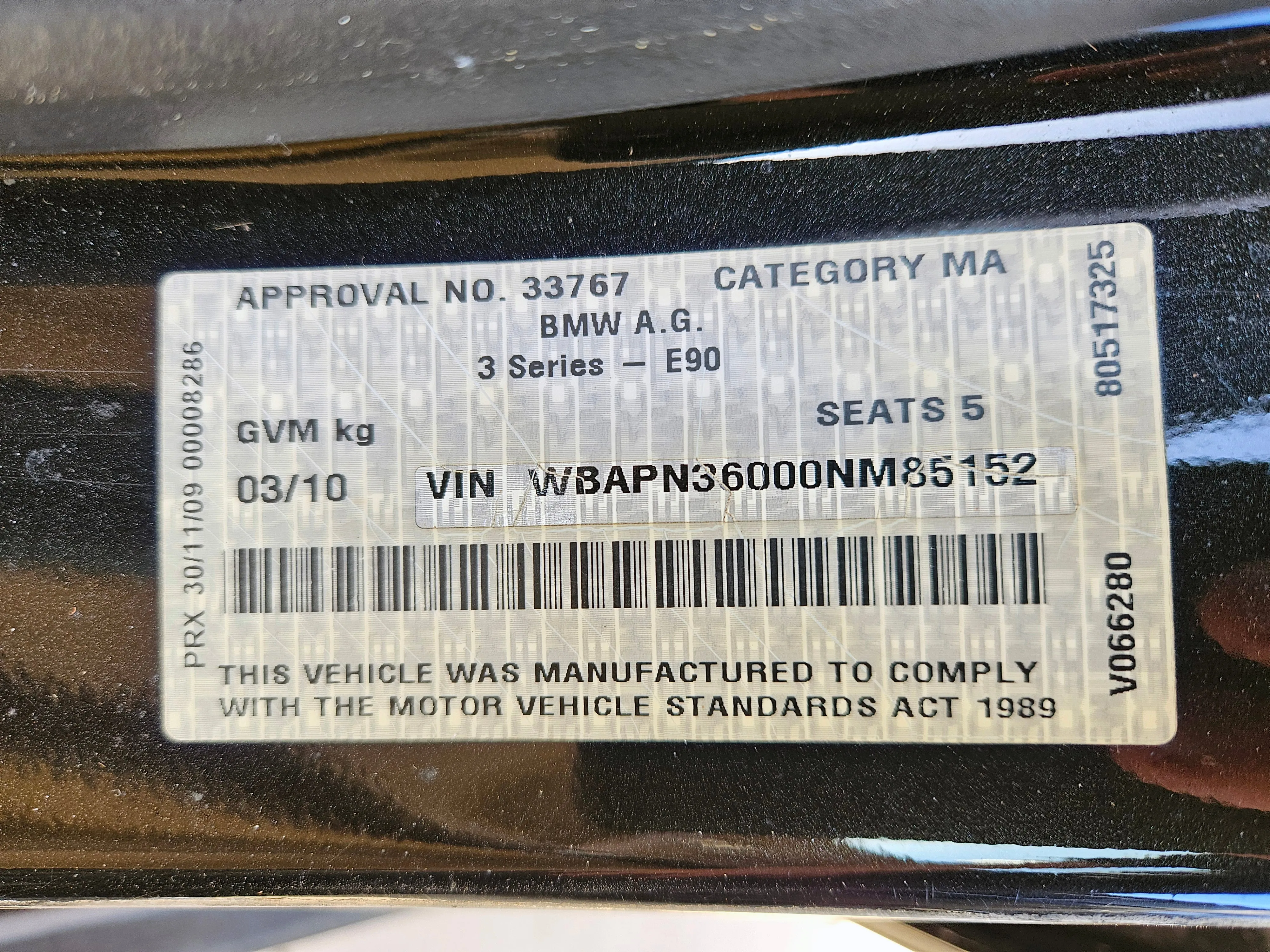 S3096 3' E90 LCI Sedan 320d N47N AUTO 2010/02
