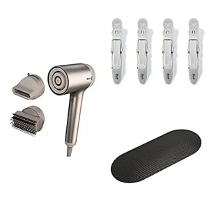 Shark HD112BRN Hair Blow Dryer HyperAIR Fast-Drying, Stone & HD100SAHCA Beauty Non-slip Alligator-style Accessory Clips, 4 Pack, Stone w/ HD100SANM Non-Slip Silicone Mat, Slate