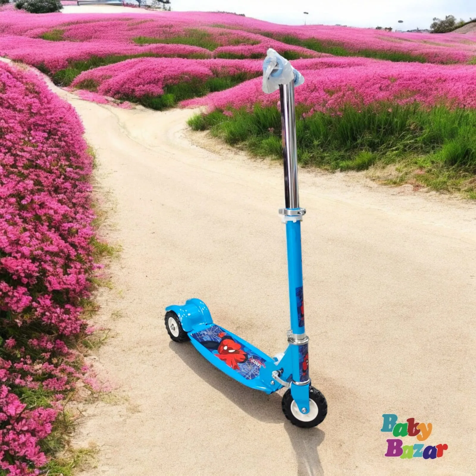 Spiderman Blue Kick Scooter for Kids – Foldable & Sturdy Ride-On Toy