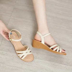 Summer Orthopedic Sandals Woman Wedge Mid Heel Elegant Womens Sandals Soft Bottom Comfortable Low Heel Shoes for Women Flat New