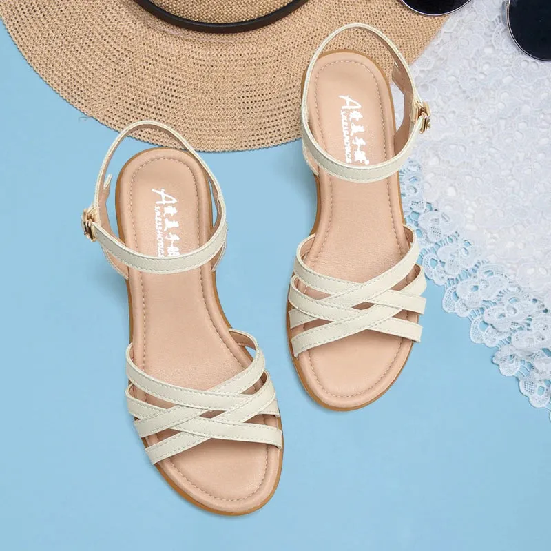Summer Orthopedic Sandals Woman Wedge Mid Heel Elegant Womens Sandals Soft Bottom Comfortable Low Heel Shoes for Women Flat New
