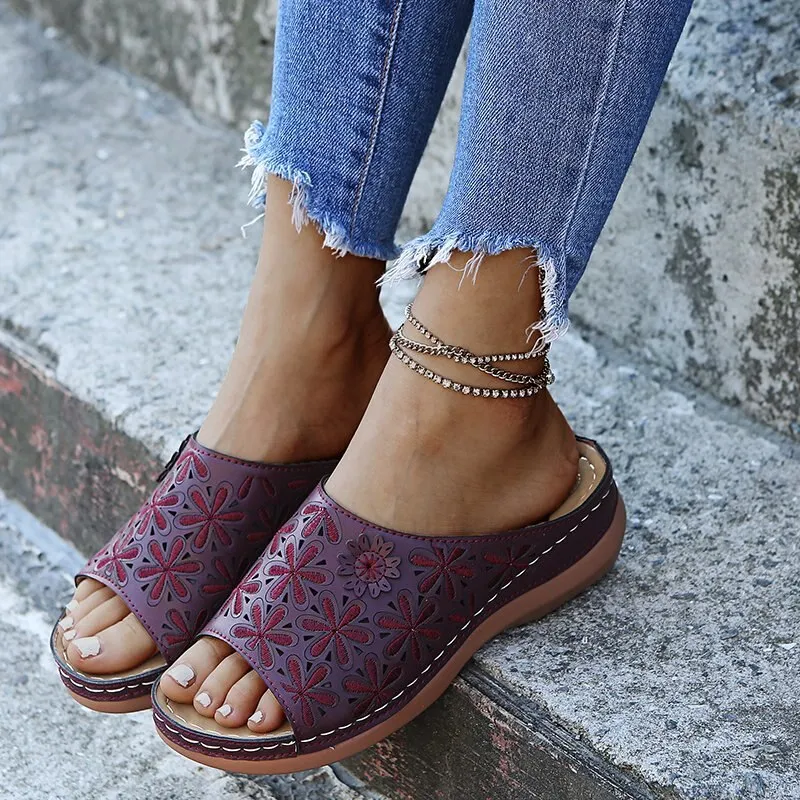 Summer Wedge Sandals Premium Orthopedic Open Toe Sandals Vintage Anti-slip Leather Casual Female Platform Retro Shoes