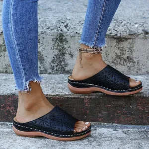 Summer Wedge Sandals Premium Orthopedic Open Toe Sandals Vintage Anti-slip Leather Casual Female Platform Retro Shoes