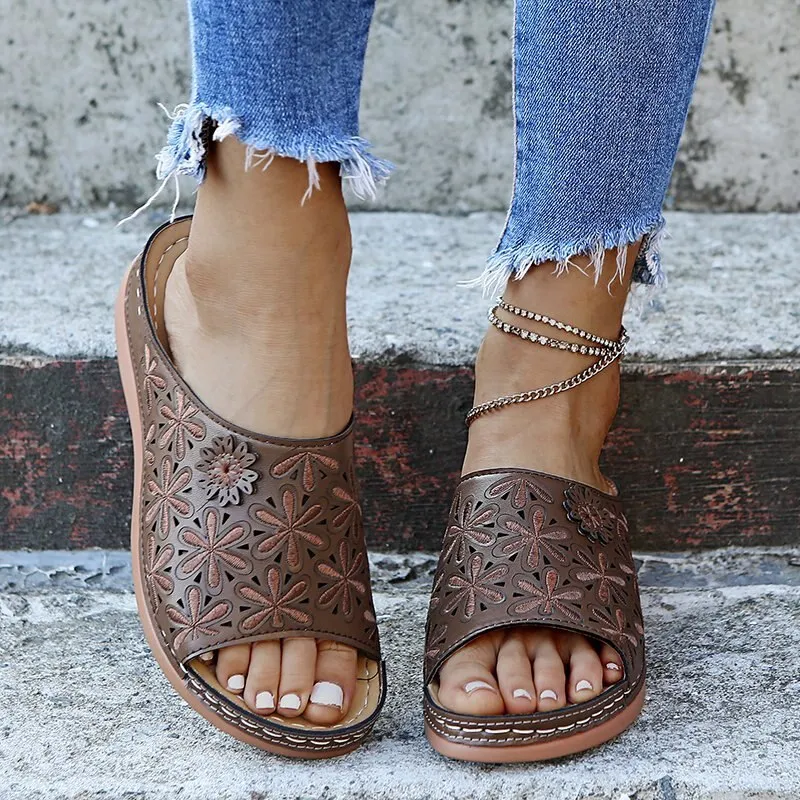 Summer Wedge Sandals Premium Orthopedic Open Toe Sandals Vintage Anti-slip Leather Casual Female Platform Retro Shoes