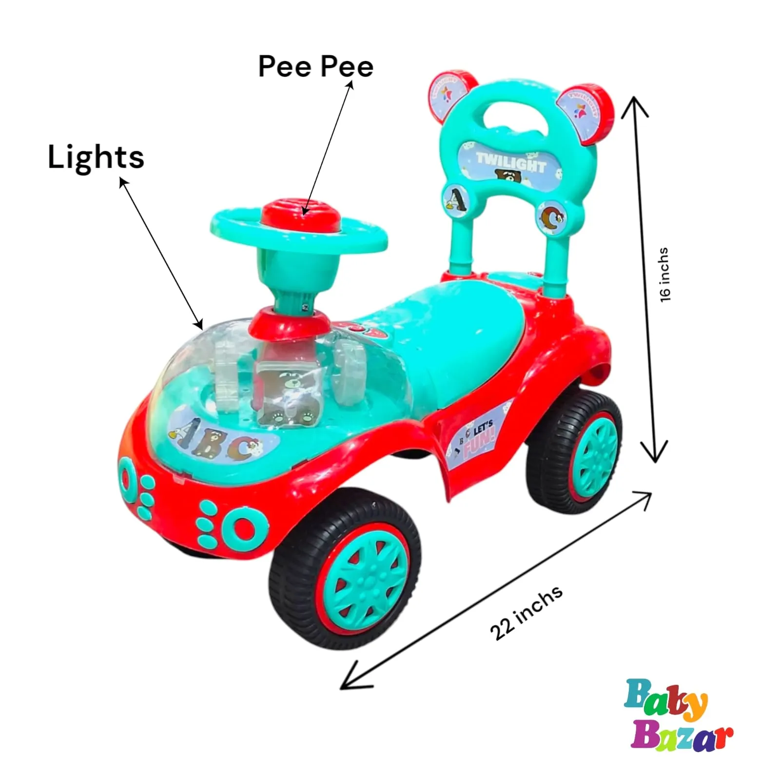 Twilight Ride On Car for Toddlers Light Up Steering & Musical Features 22x16 Inches