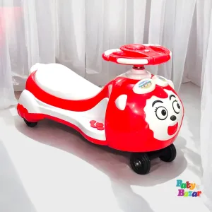 Twist Ride On Wiggle Car for Kids Red & White Swing Car with Cartoon Face Steering Wheel & Smooth Wheels Push Car for Toddlers