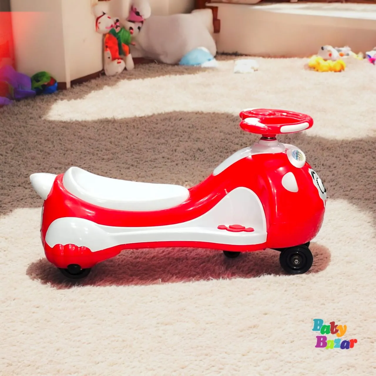 Twist Ride On Wiggle Car for Kids Red & White Swing Car with Cartoon Face Steering Wheel & Smooth Wheels Push Car for Toddlers