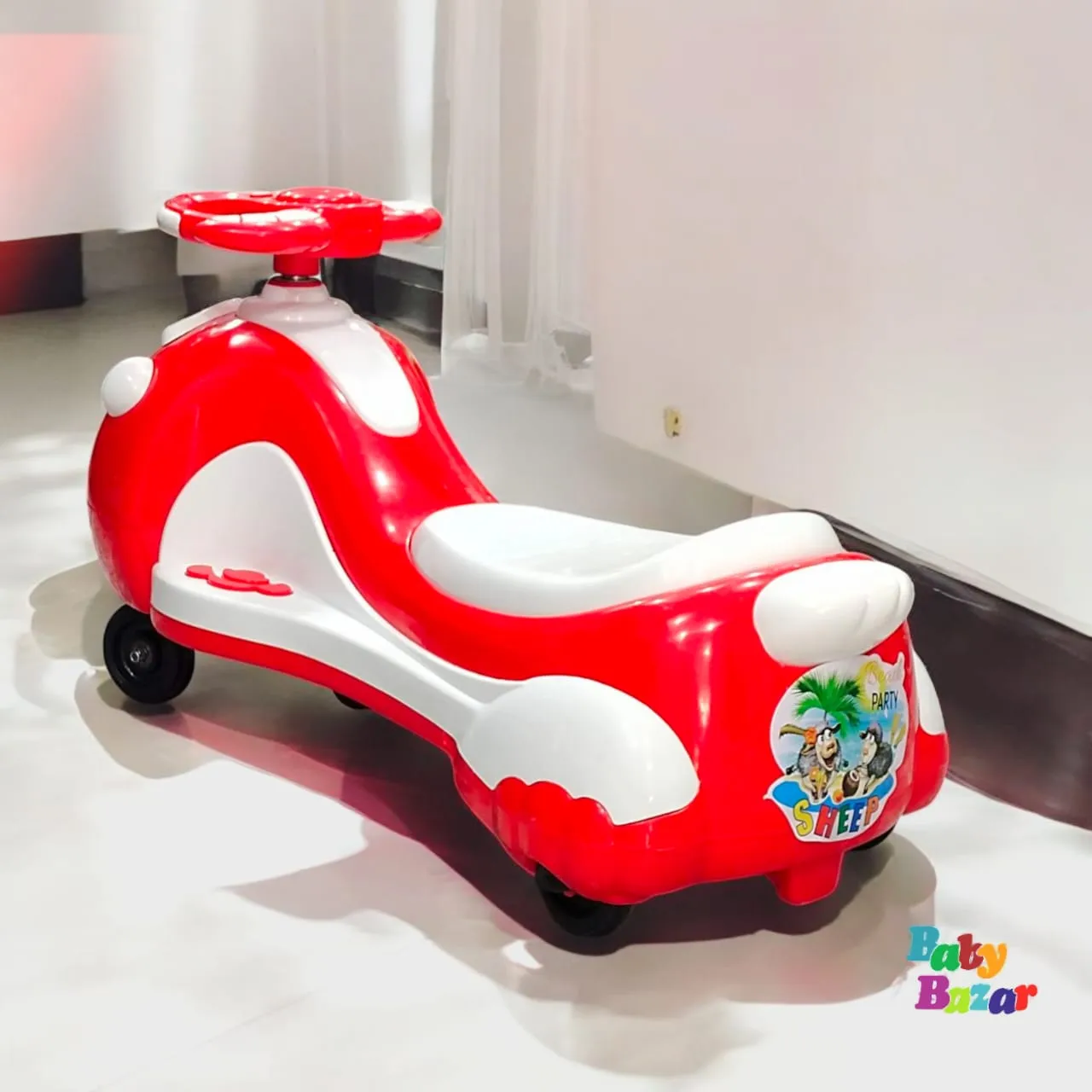 Twist Ride On Wiggle Car for Kids Red & White Swing Car with Cartoon Face Steering Wheel & Smooth Wheels Push Car for Toddlers