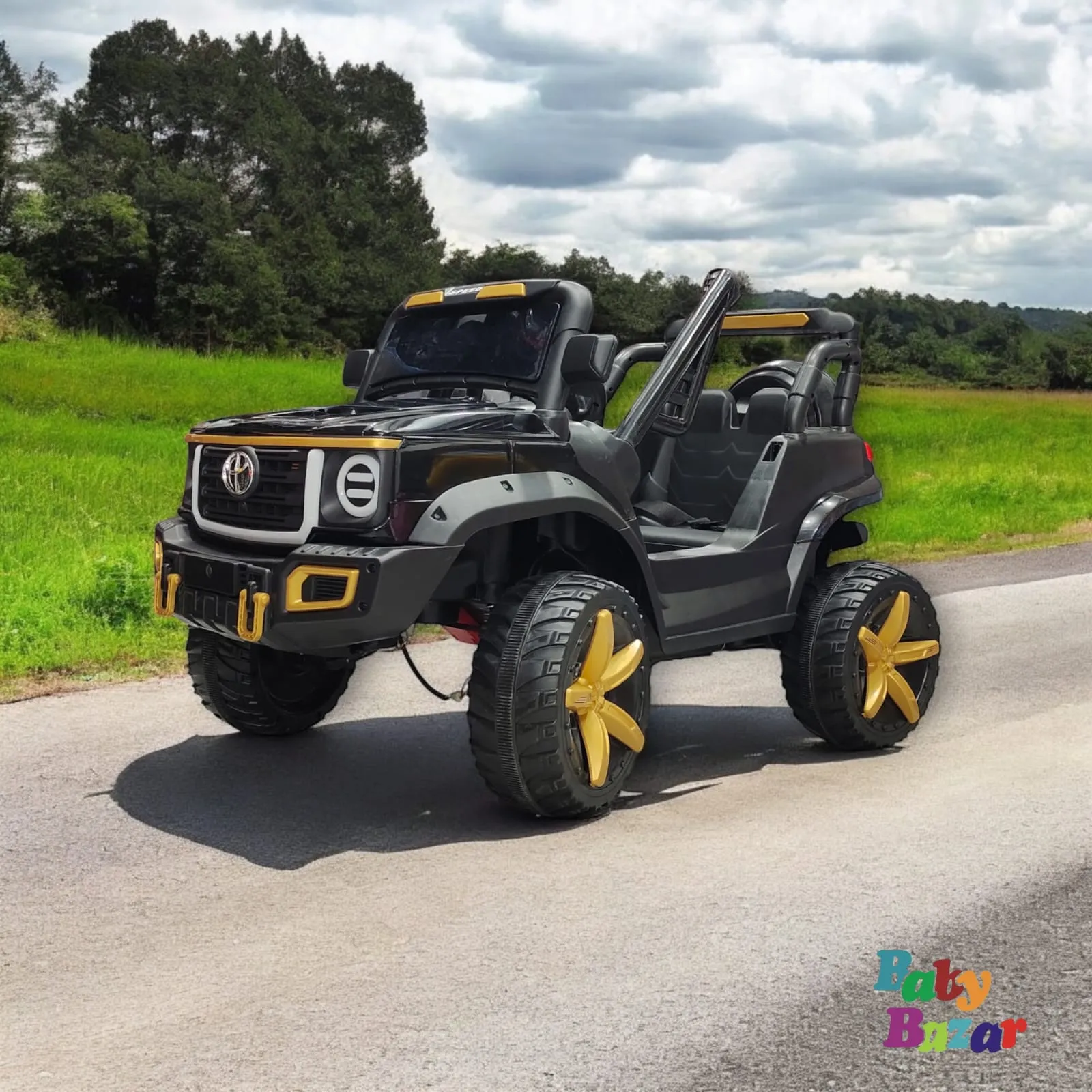 Ultimate Off Road Adventure Ride On Car for Kids Toyota Inspired Design with Bold Monster Wheels and Premium Features