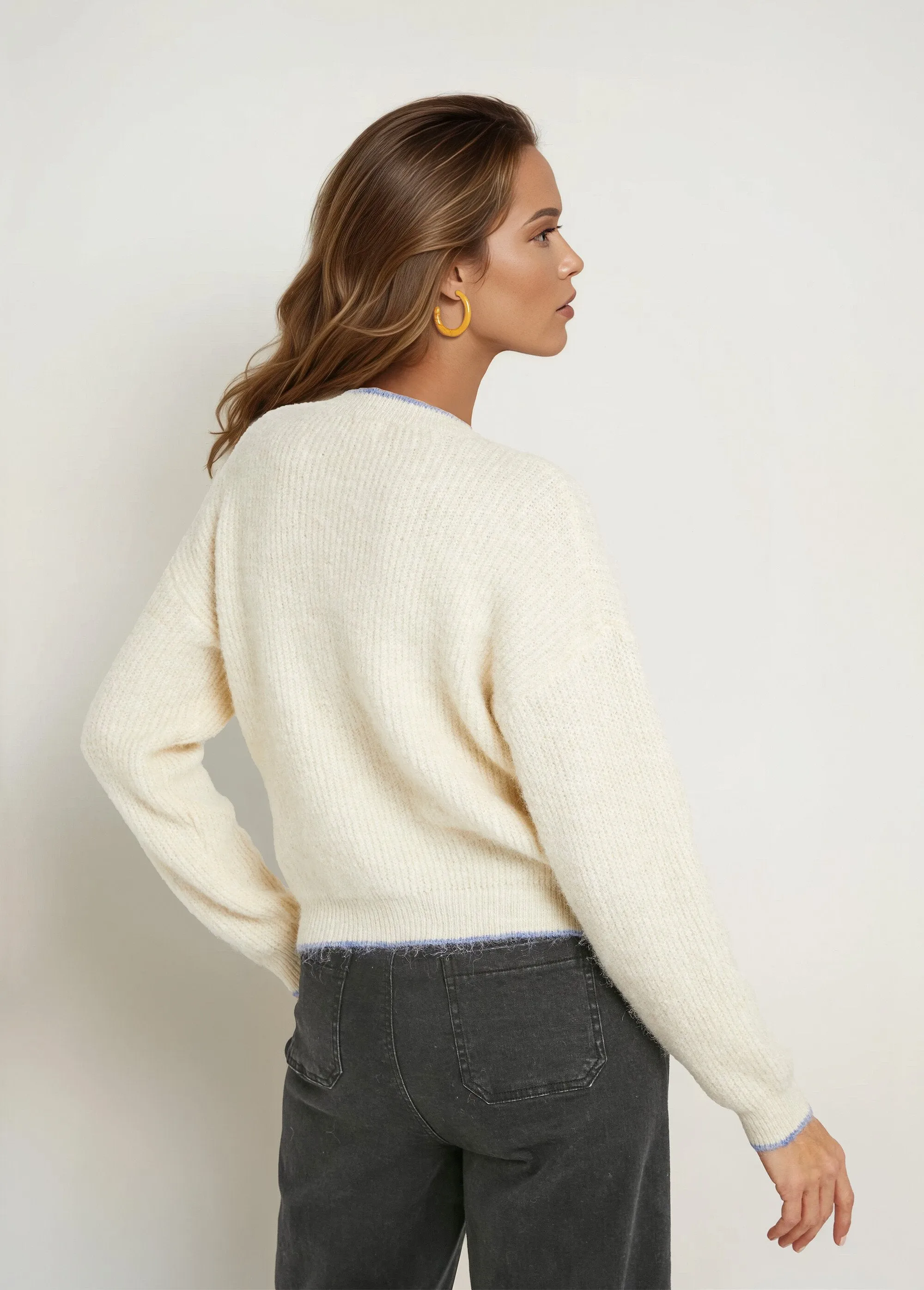 Warm wool sweater with boat neckline
