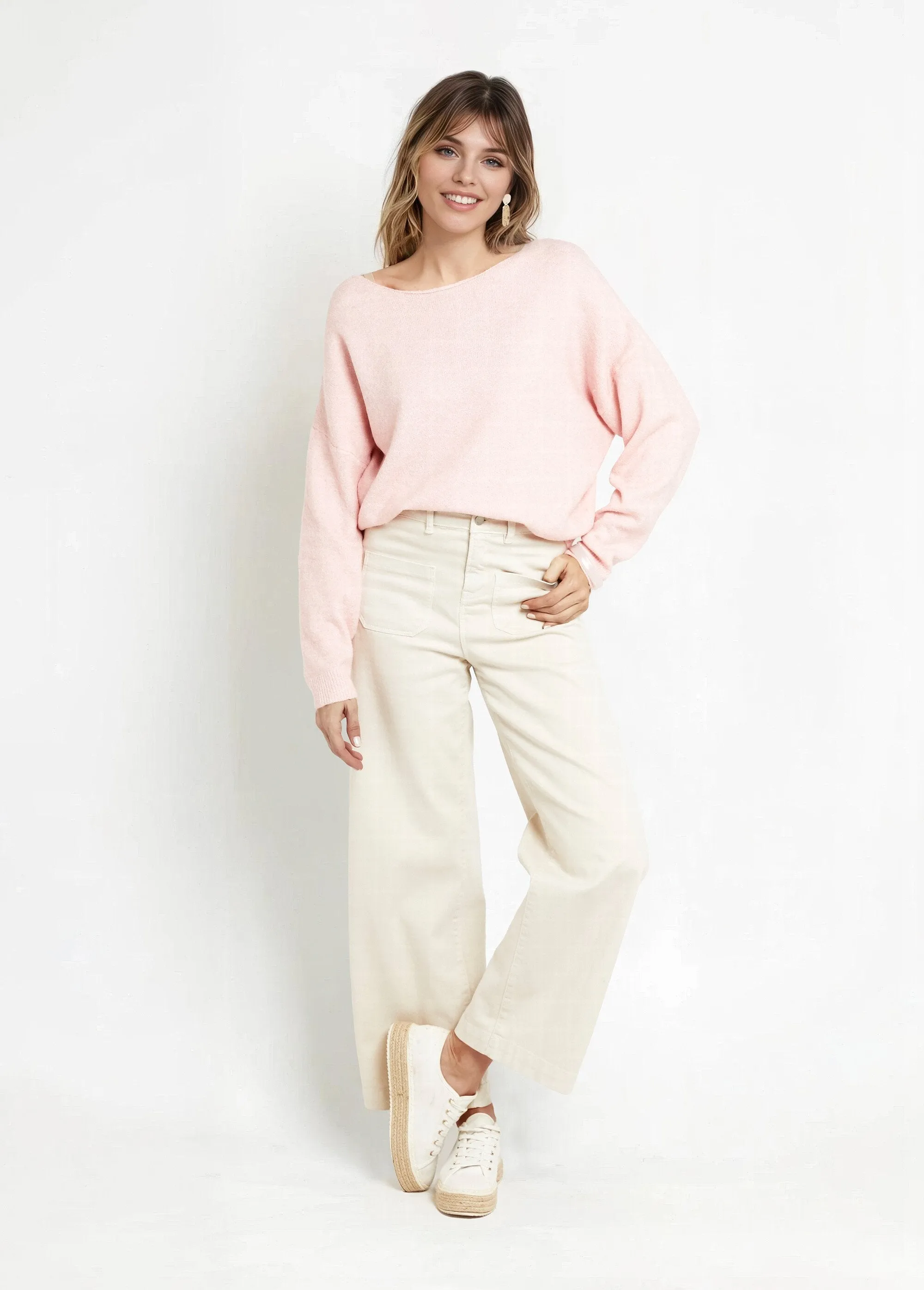 Warm wool sweater with boat neckline